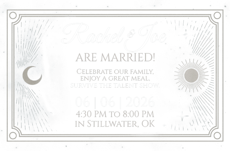 Rachel and Joe's Reception - 6/6/2026, 4:30pm to 8:00pm in Stillwater, OK